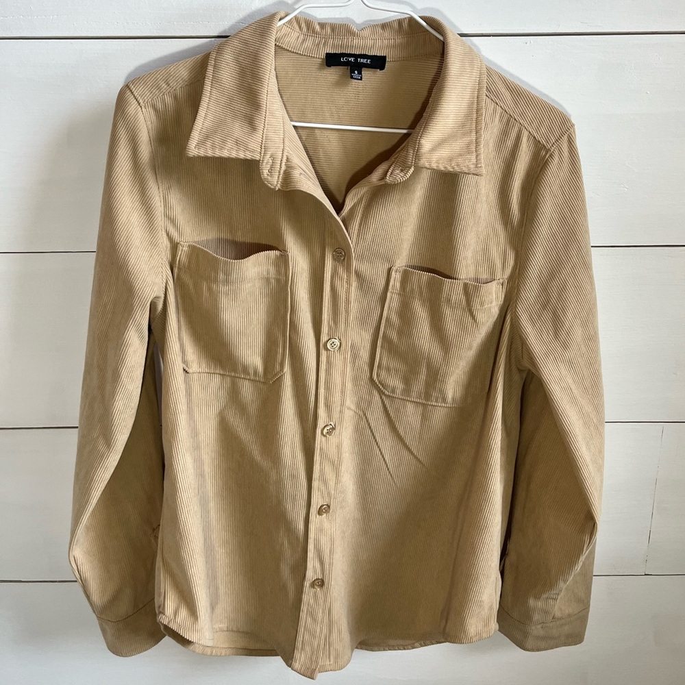 Love Tree Beige Corduroy Button Down Shirt